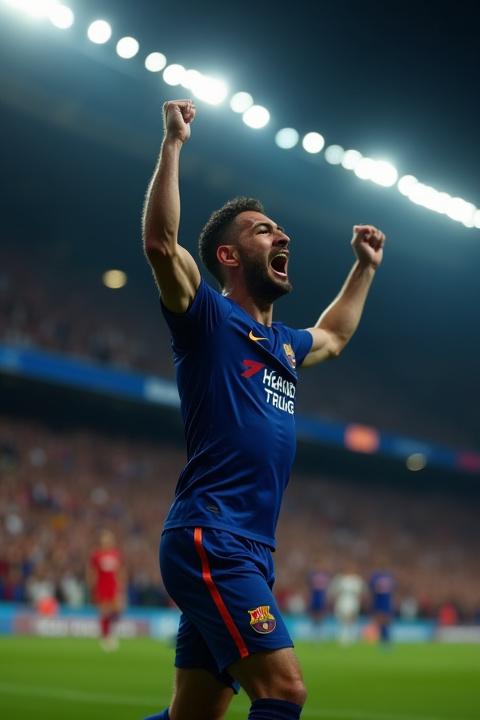 Carlos R., Futbolista Profesional, celebrando un gol en un estadio lleno