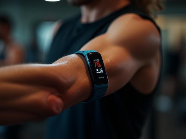 Dispositivo de monitor de frecuencia cardíaca en el brazo de un atleta